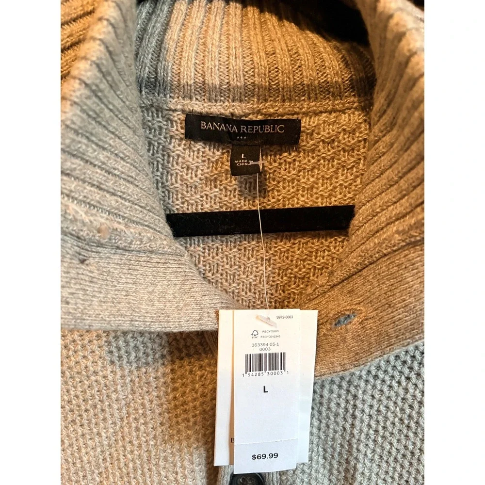 Banana Republic‎ Men Beige Textured Knit Mock Neck Button Pullover Sweater L NWT - Picture 5 of 6